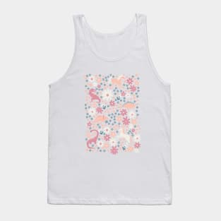 Floral Burst of Dinosaurs and Unicorns in Mauve + Peach Art Print Tank Top